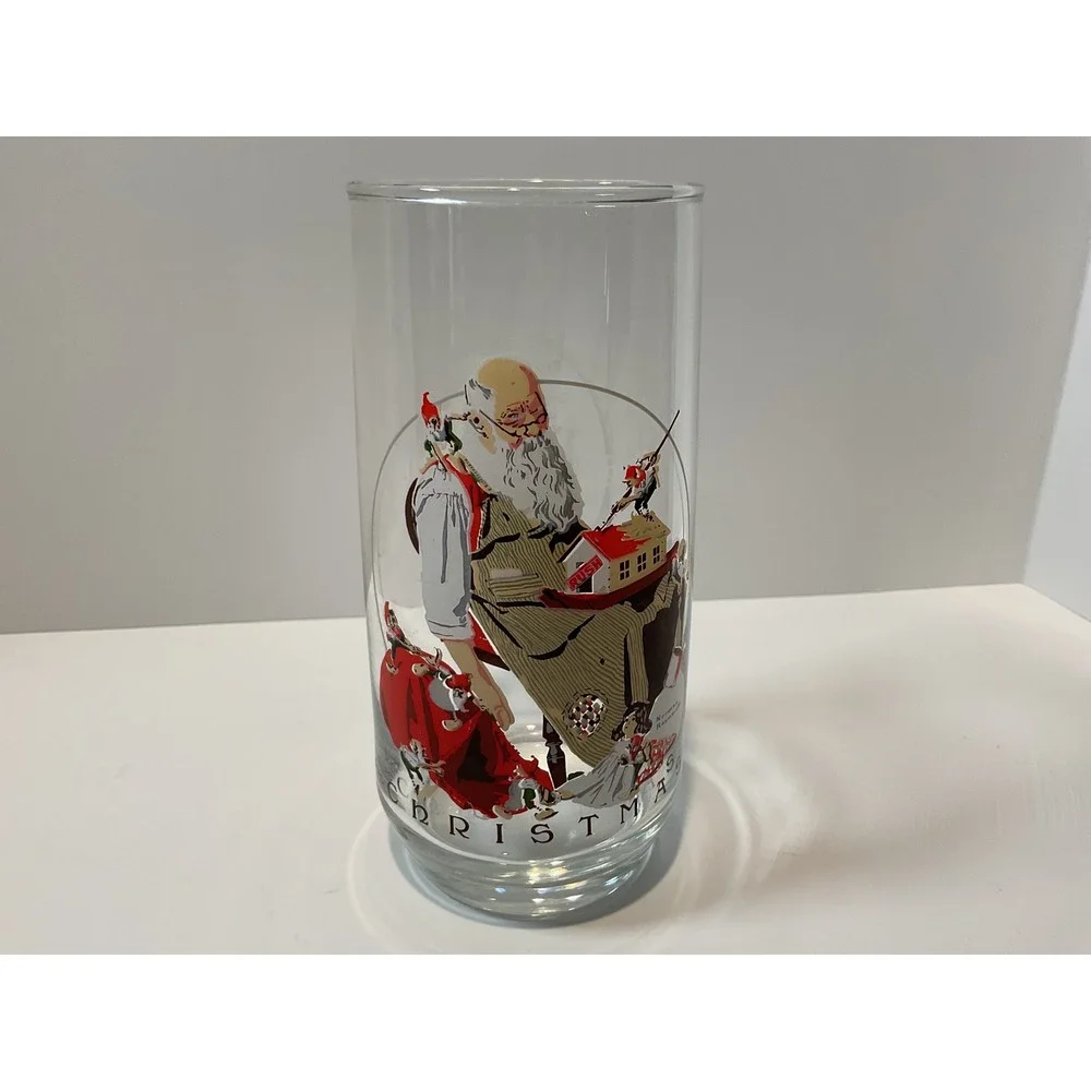 Set of 2 Coca Cola Norman‎ Rockwell Christmas Santa Glasses Vintage